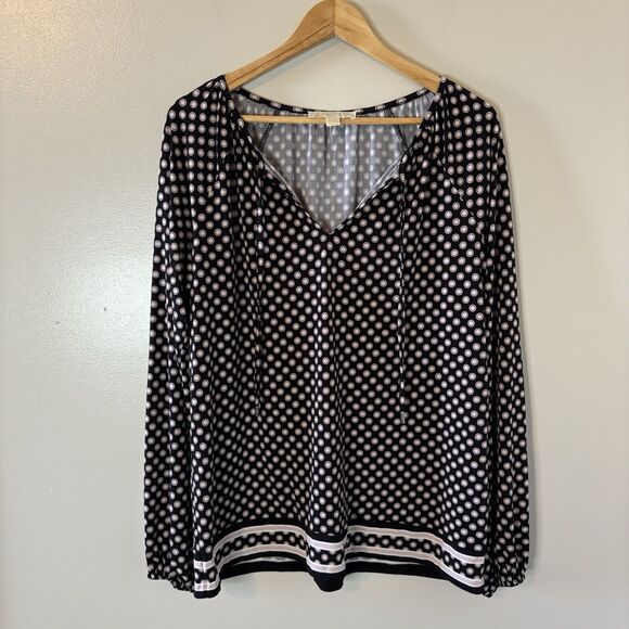 Michael Kors Womens Liquid Knit Top Black Pink Polka Dot Blouse Sz 1X - Picture 1 of 8